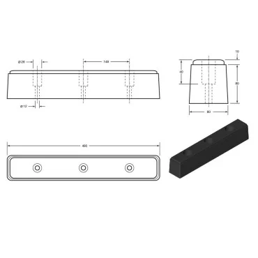 Gummibuffer 490x80x80mm for læsserampe
