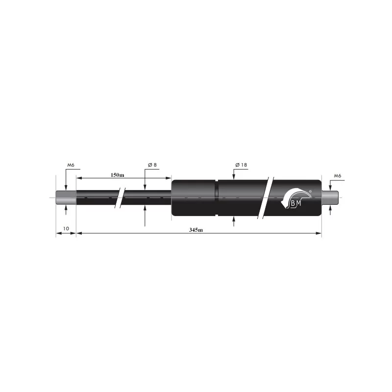 Gasfjeder 150mm 8/18mm