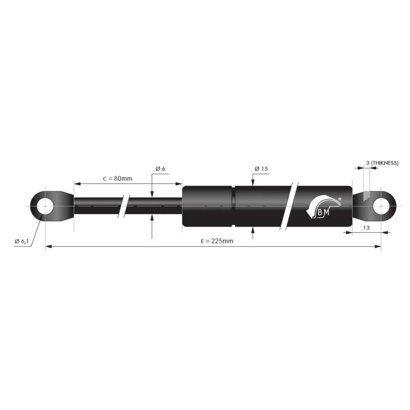 Gasfjeder 80mm 6/15mm faste øjer