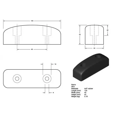 Gummibuffer 127x41x43mm